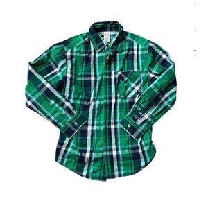 Boys Faded Glory Green Plaid Button Down Holiday Shirt - Sz XL